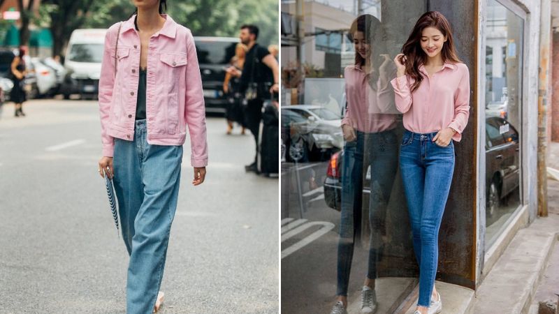 Phối màu hồng cùng với màu xanh denim