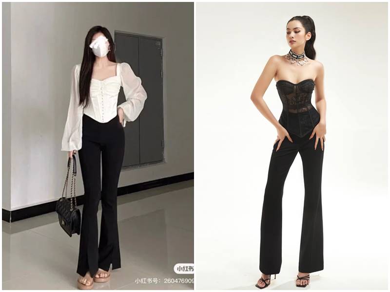 Cách phối quần ống loe với áo corset cho người eo to