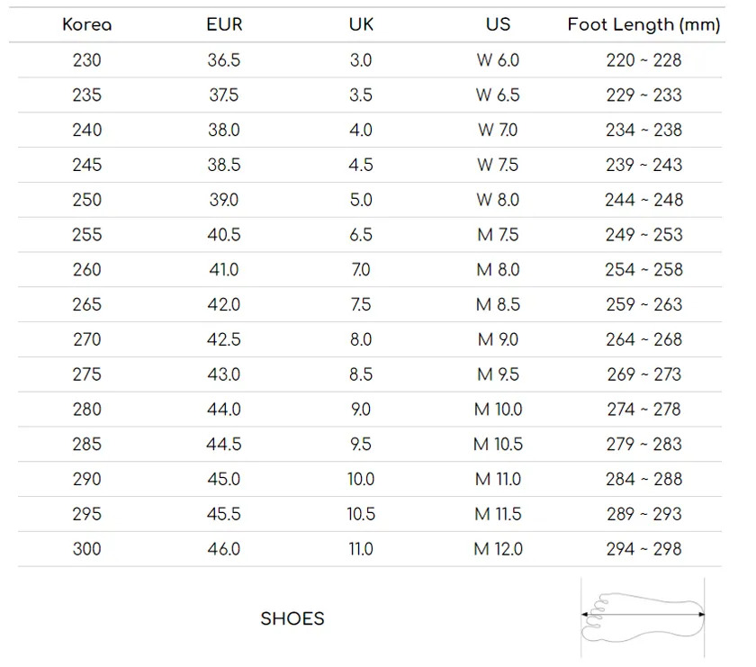 Bảng size giày MLB BigBall Chunky