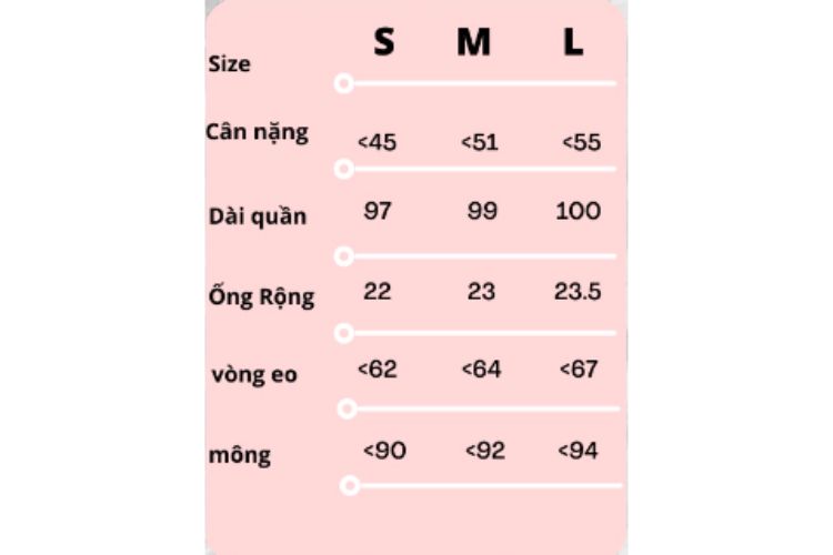 Bảng size về quần bò cho nữ