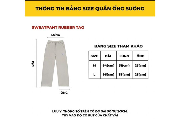 Bảng size quần ống rộng nữ chính xác