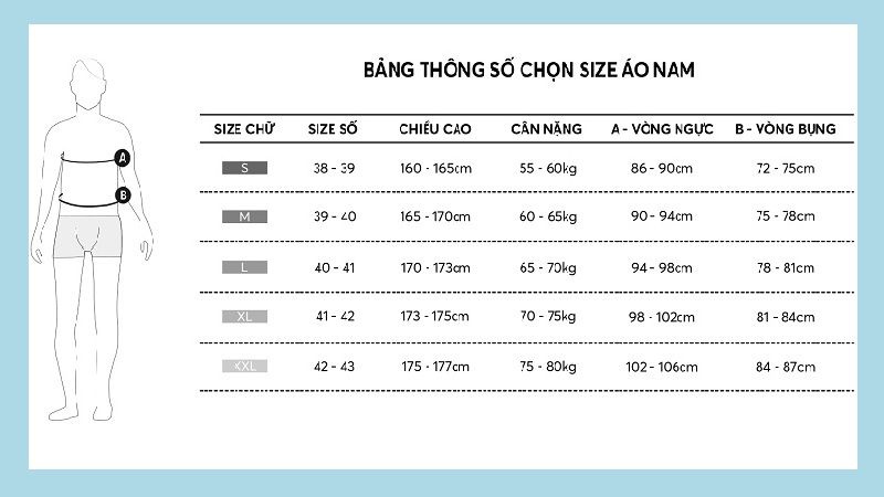 Bảng size áo nam của thương hiệu Owen