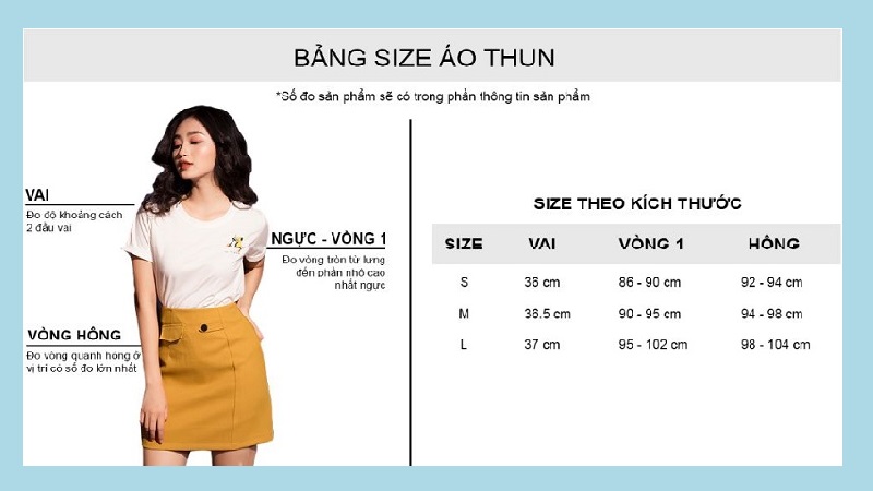 Bảng size áo nữ thương hiệu GUMAC