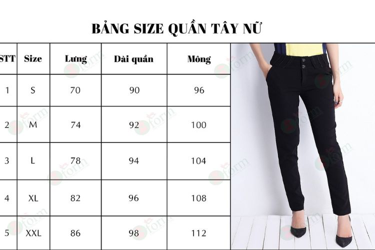 Bảng size quần tây cho nữ 