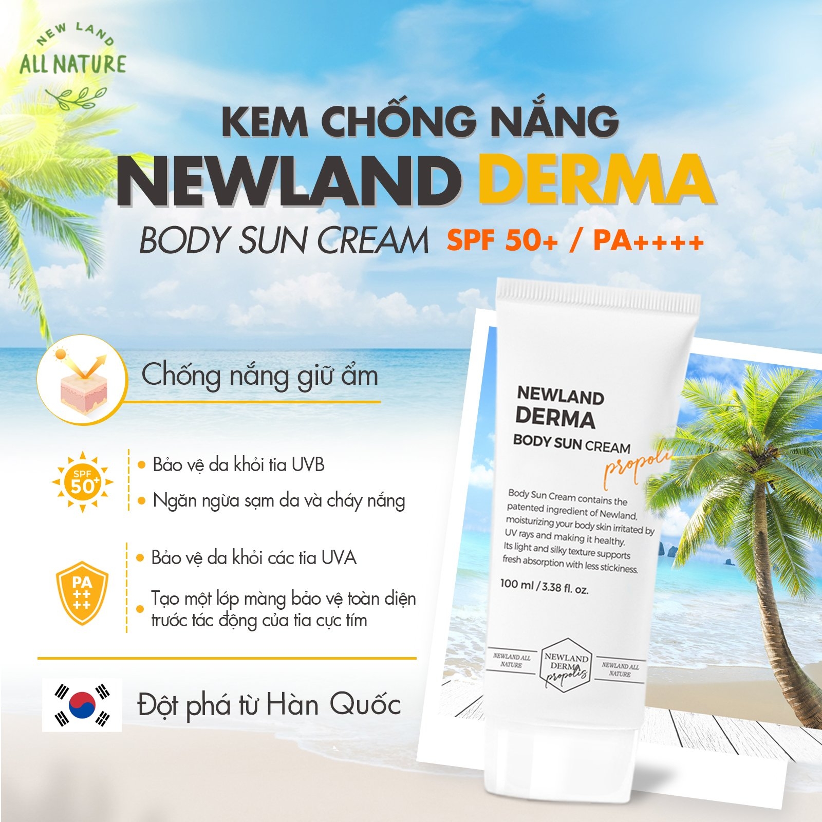 Thành phần nổi bật kem chống nắng toàn thân Newland Derma Body Sun Cream SPF 50+ và PA++++