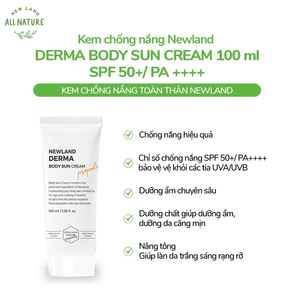 Công dụng kem chống nắng toàn thân Newland Derma Body Sun Cream SPF 50+ và PA++++