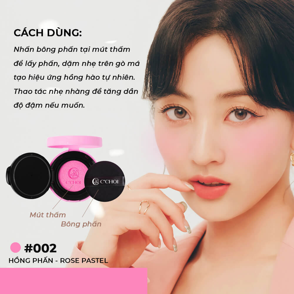 Cách dùng Phấn Nước Má Hồng C’Choi Slim Cushion Blush