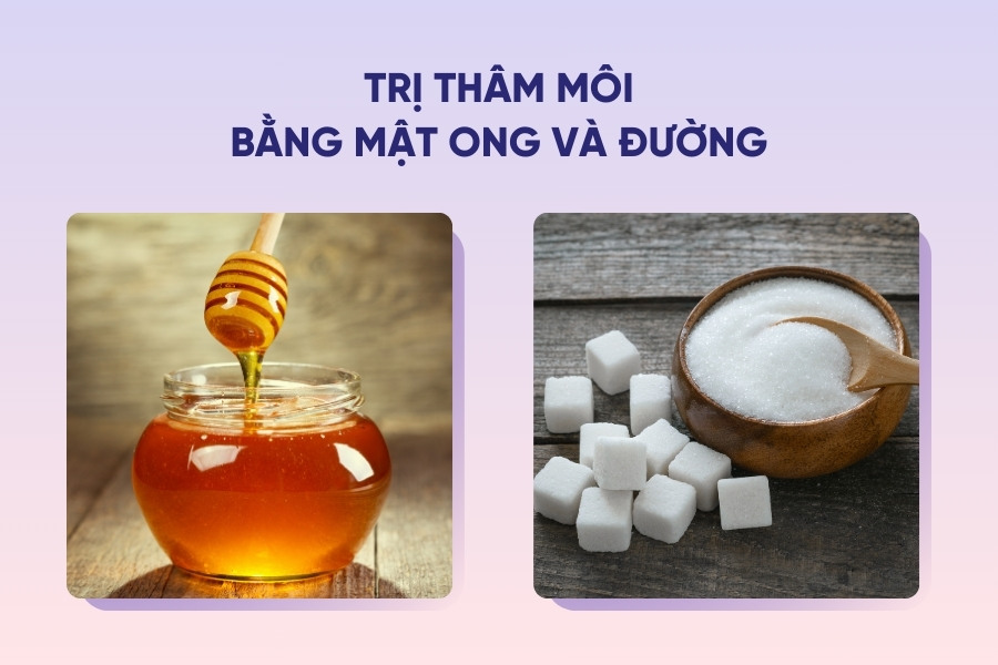 Khử thâm môi Kết hợp mật ong với đường