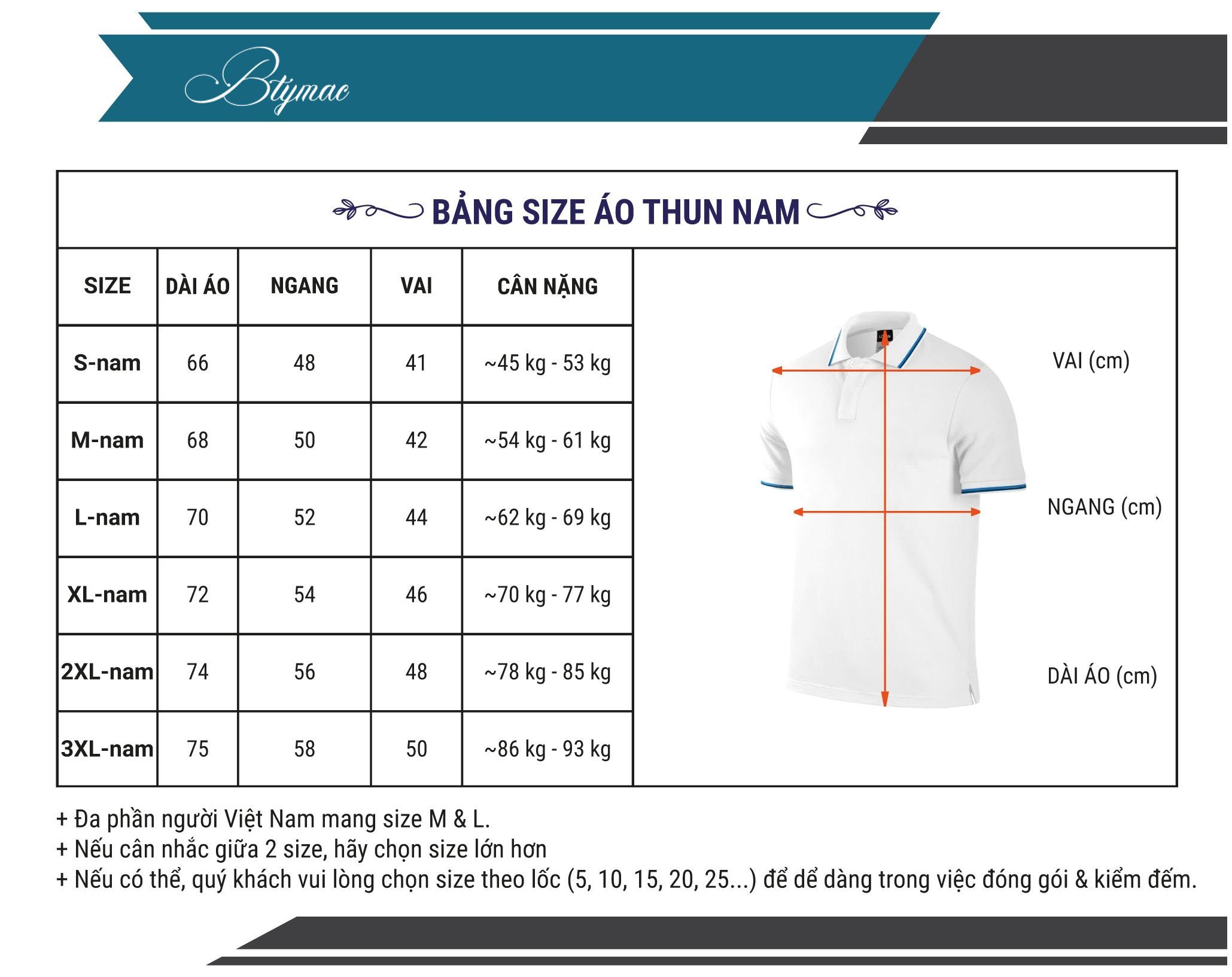 Cách chọn size áo nam chuẩn