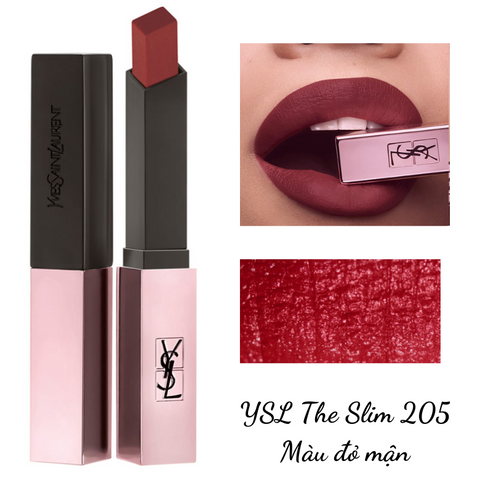 Son màu đỏ mận ánh Cherry YSL 205 Rouge Pur Couture The Slim Glow Matte