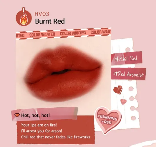 Son màu đỏ Chili pha ánh đỏ Cherry Black Rouge Half N Half Water Velvet HV03 Burnt Red