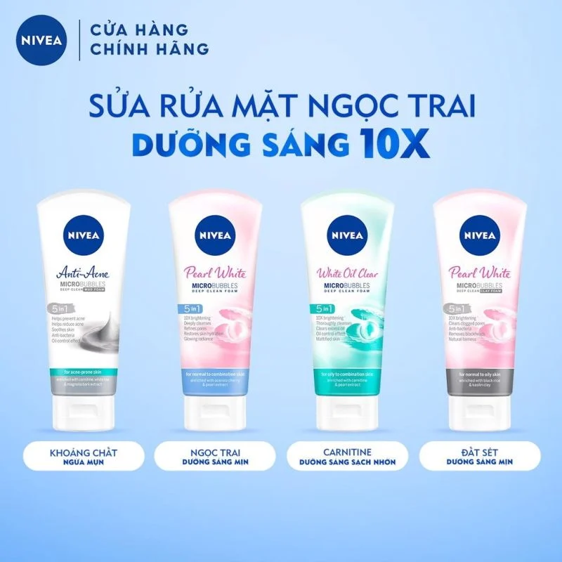 Sữa rửa mặt dưới 100k - Nivea trắng da Ngọc Trai