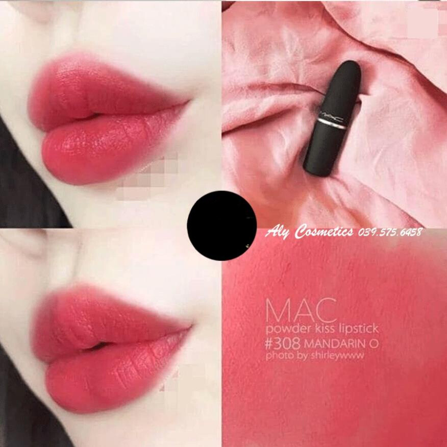 Son MAC Powder Kiss Lipstick Mandarin O màu 308 hồng san hô