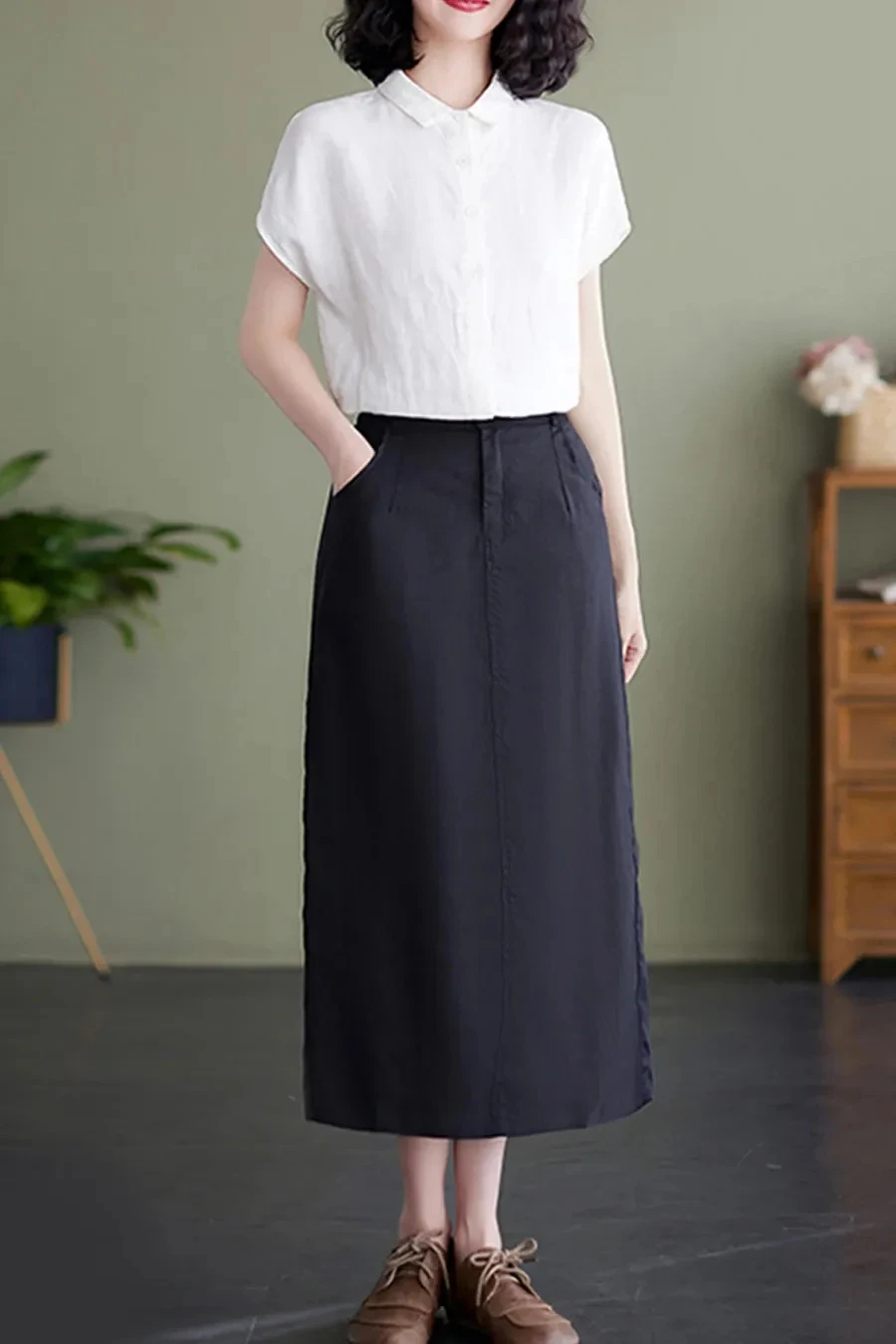  Chân váy dài - Chân váy công sở cho người béo bụng