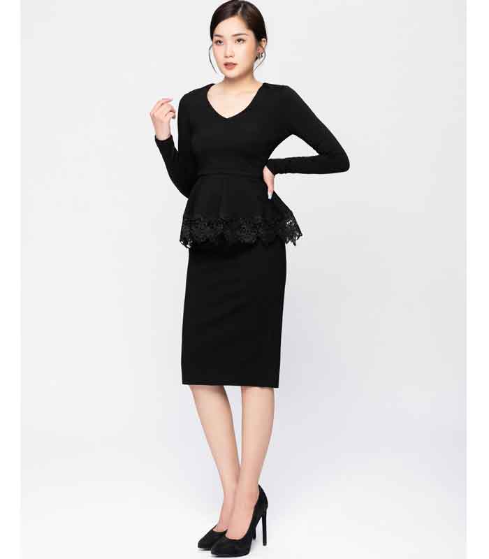 Chân váy công sở cho người eo bánh mỳ kiểu dáng peplum