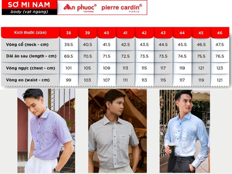 Bảng size áo sơ mi nam An Phước

