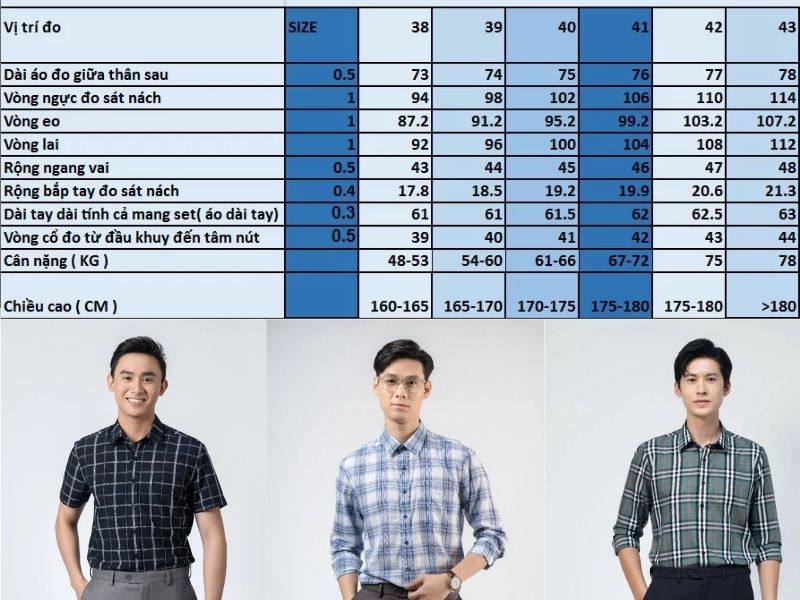 Bảng size áo sơ mi nam Owen