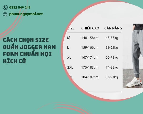 size quần jogger nam