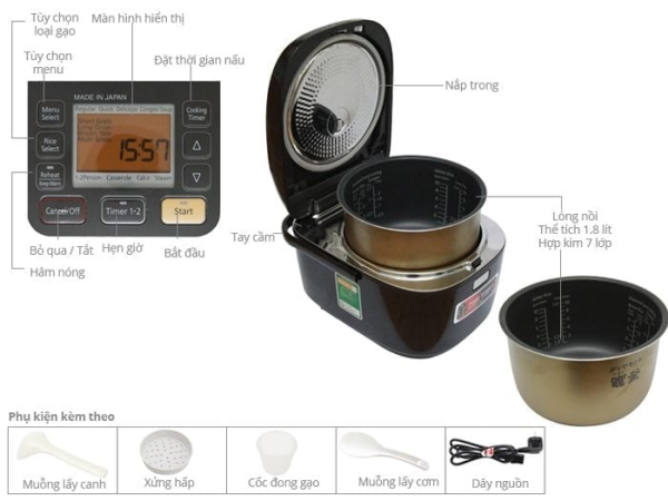 Cấu tạo của nồi cơm cao tần gồm 5 bộ phận chính