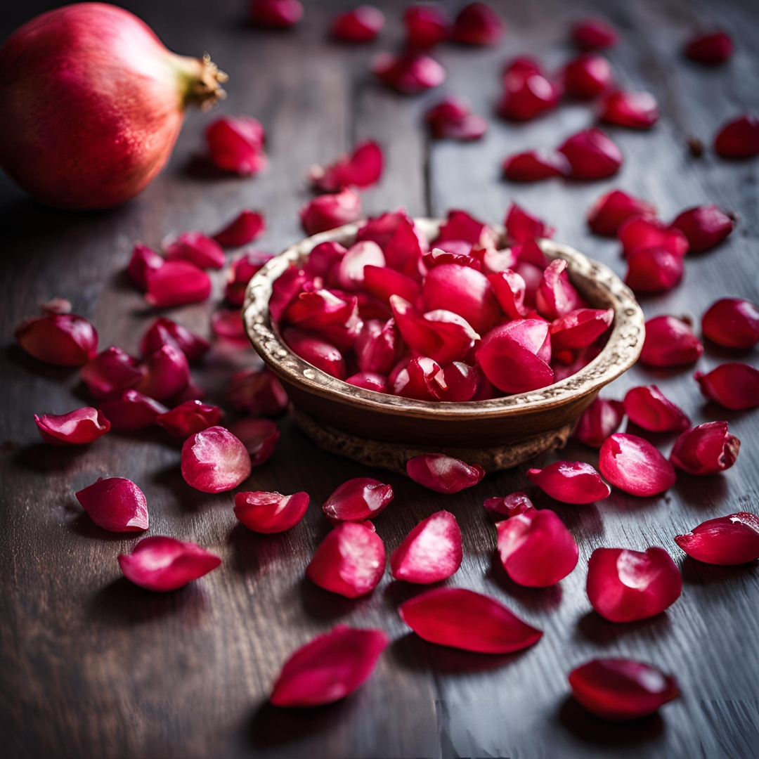 Hạt lựu và cánh hoa hồng dưỡng môi tại nhà