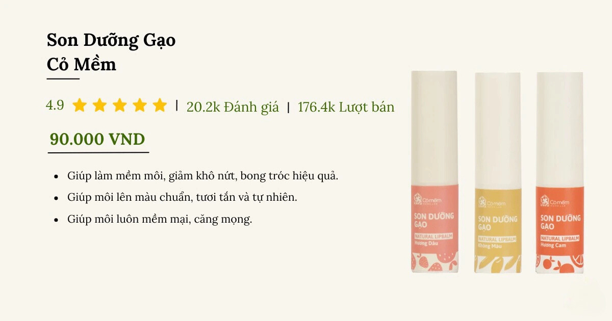 Son dưỡng gạo cỏ mềm - Son dưỡng môi sau khi xăm