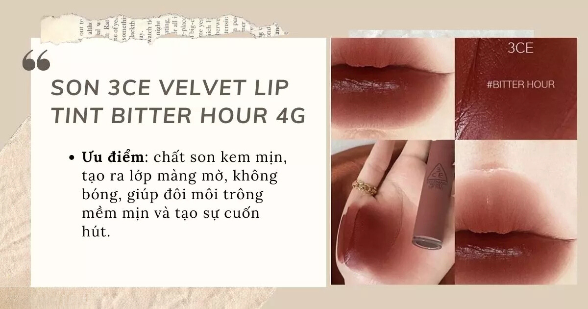 Son 3CE Velvet Lip Tint Bitter Hour 4g