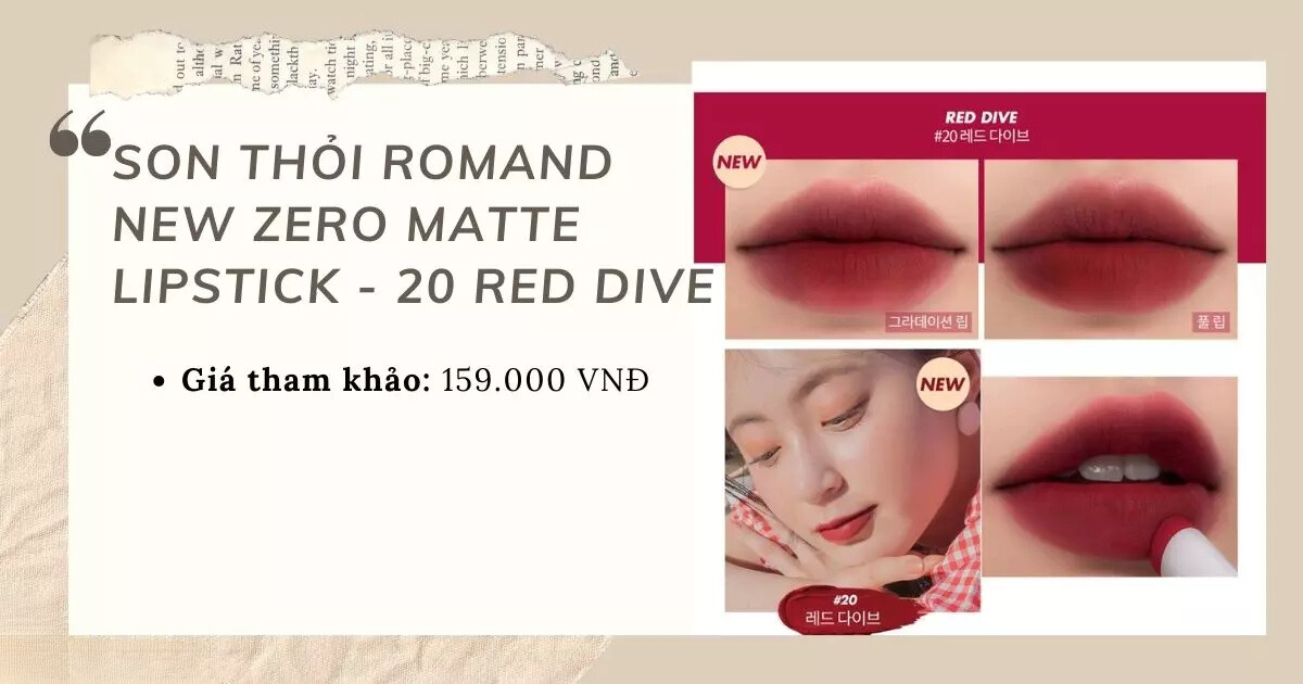 Son Thỏi Romand New Zero Matte Lipstick - 20 Red Dive