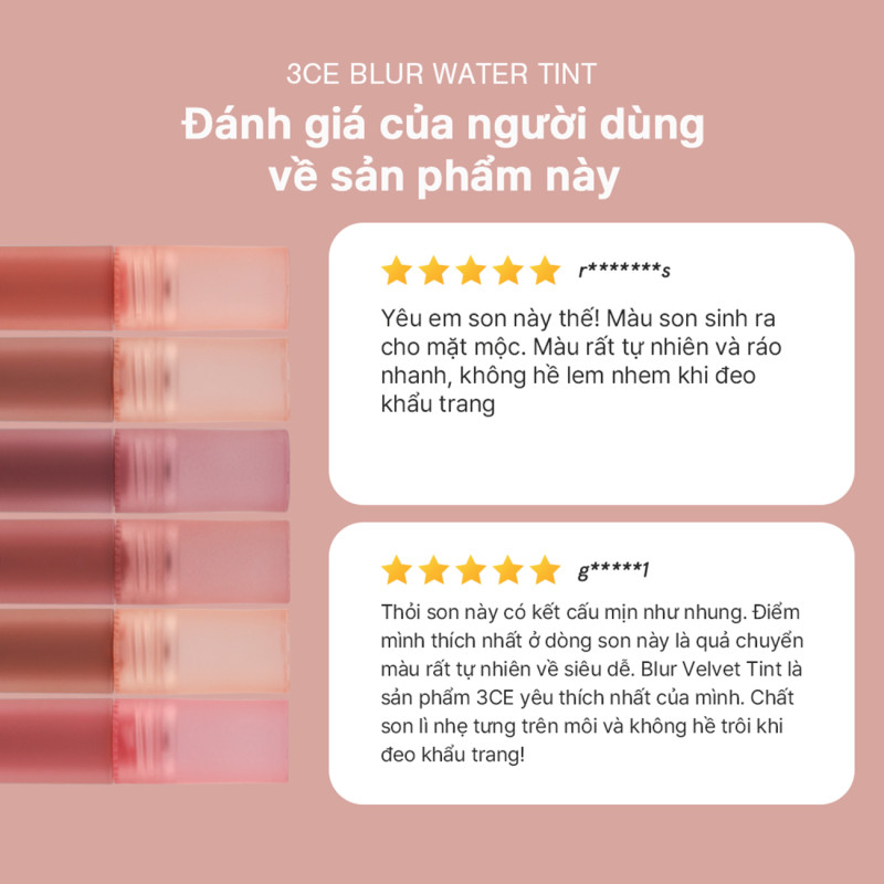 Son Kem 3CE Blur Water Tint - Son lì, mịn mượt nhẹ môi - Ảnh 4