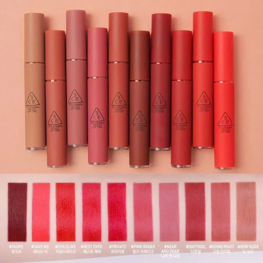 Bảng màu son kem 3CE Velvet Lip Tint