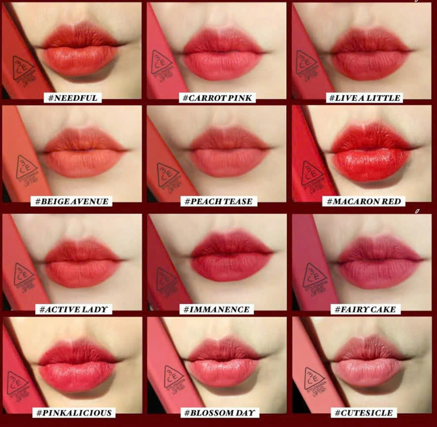 Bảng màu son kem 3CE Cloud Lip Tint