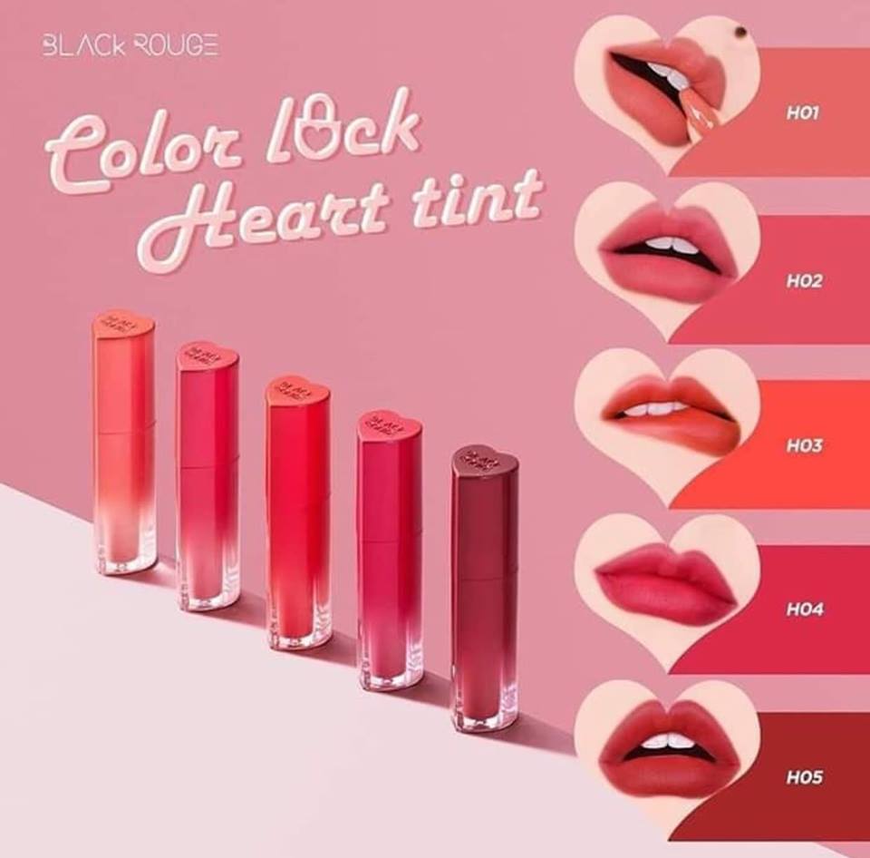 Bảng màu son Black Rouge Color Lock Heart Tint (5 màu)