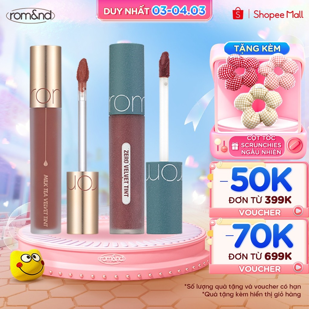 Thông tin sản phẩm son kem lì Romand Milk Tea Velvet Tint 4.4g + Son kem lì Hàn Quốc Romand New Zero Velvet Tint 5.5g