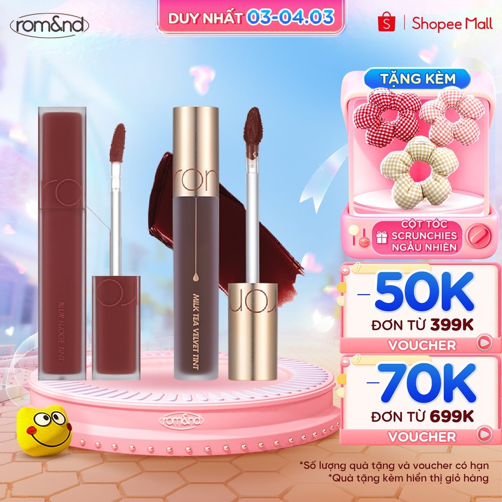Thông tin sản phẩm Son kem siêu lì Romand Blur Fudge Tint 5g + Son kem lì Romand Milk Tea Velvet Tint 4.4g