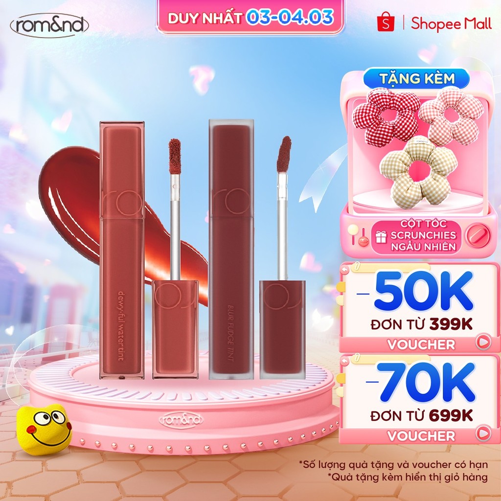 Thông tin chi tiết về Son kem siêu lì Romand Blur Fudge Tint 5g + Son tint bóng, siêu lì Romand Dewyful Water Tint 5g