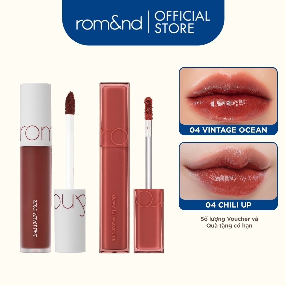 Thông tin sản phẩm combo Son kem lì Zero Velvet Tint 5.5g + Son tint bóng Romand Dewyful Water Tint 5g