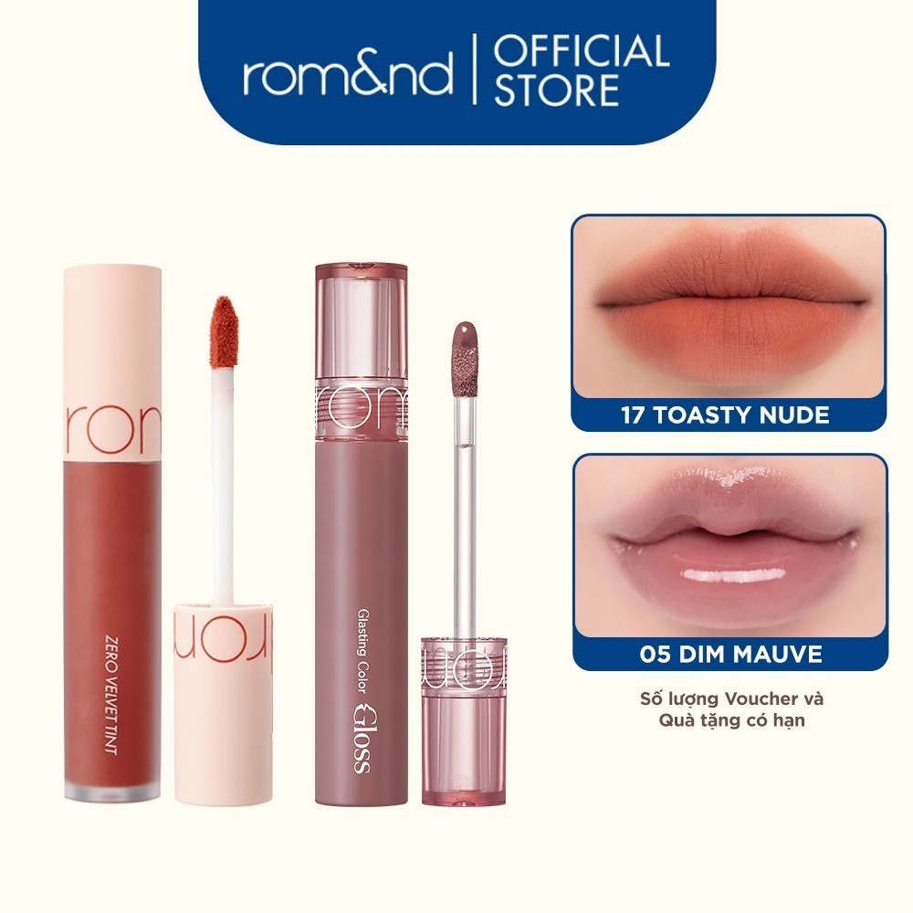 Chi tiết sản phẩm son kem lì Zero Velvet Tint 5.5g + Son tint bóng Romand Glasting Color Gloss 4g
