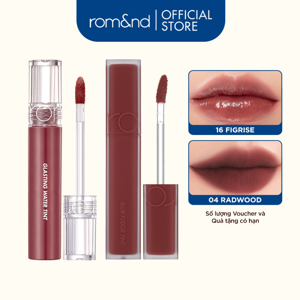 Thông tin chi tiết về Son tint nước Glasting Water Tint 4g + Son kem Romand Blur Fudge Tint 5g