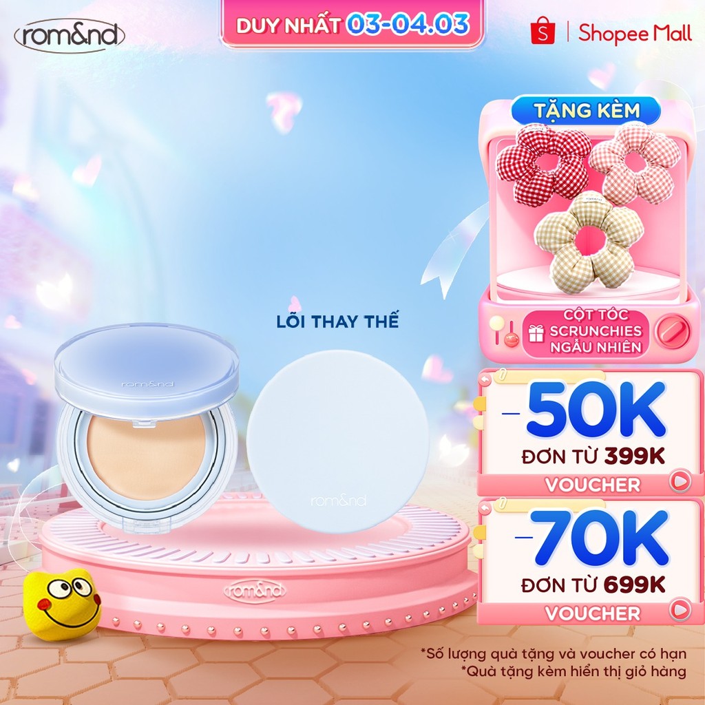 Thông tin sản phẩm Combo phấn nước cho da căng bóng Romand Bare Water Cushion 20g