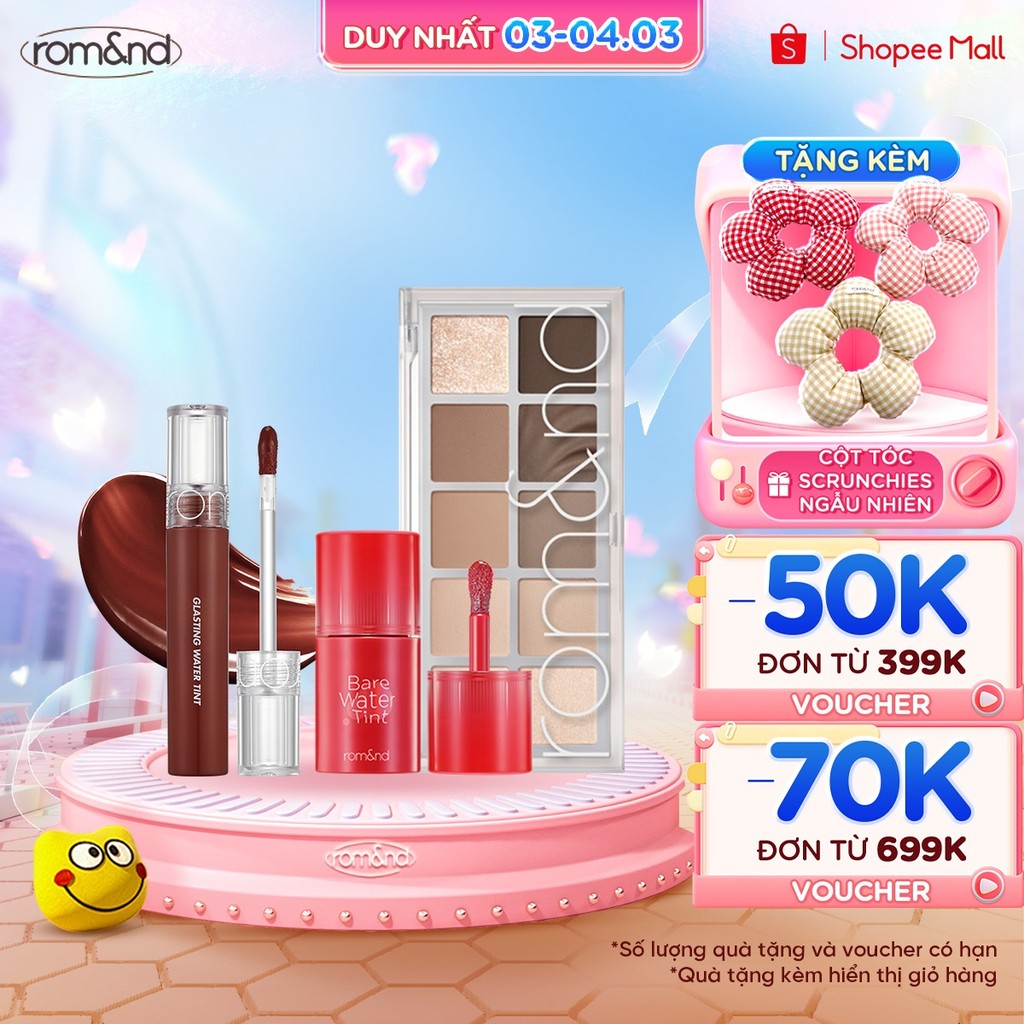 Thông tin chi tiết son tint nước Romand Glasting Water Tint + Son nước lì Romand Bare Water Tint + Bảng phấn mắt 10 màu Better Than Palette