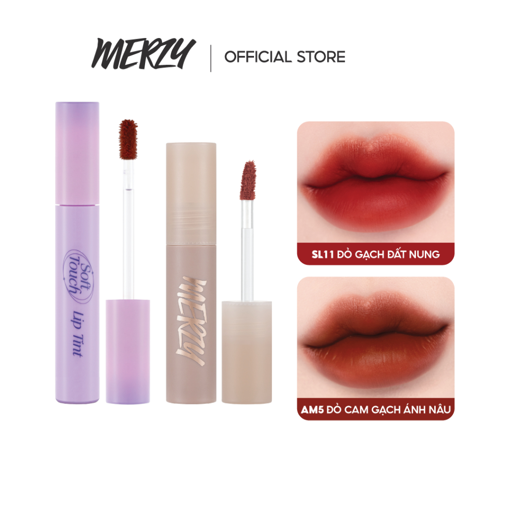 Combo 2 Son Kem Siêu Lì Merzy Soft Touch Lip Tint 3g (Ver 2) + Son Kem Lì Academia Mellow Tint 4g