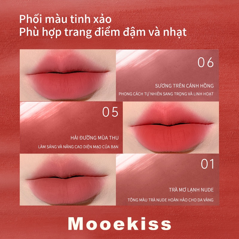 Son Mooekiss Không dính cốc Kỹ thuật khóa màu Son lì Son môi 6 Màu Có Sẵn 3g - Ảnh 3