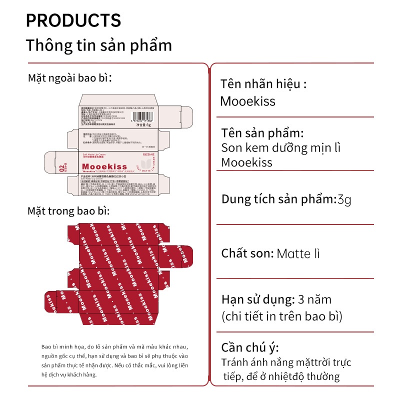 Son Mooekiss Không dính cốc Kỹ thuật khóa màu Son lì Son môi 6 Màu Có Sẵn 3g - Ảnh 7