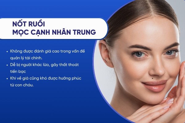 Nốt ruồi mọc ở cạnh nhân trung là dấu hiệu cho thấy những thách thức trong quản lý tài chính và cuộc sống gia đình, đặc biệt khi về già.