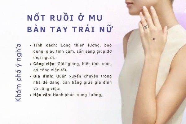 Nốt ruồi ở mu bàn tay trái phụ nữ – Người lương thiện, giàu lòng nhân ái Nốt ruồi ở mu bàn tay trái phụ nữ – Người lương thiện, giàu lòng nhân ái