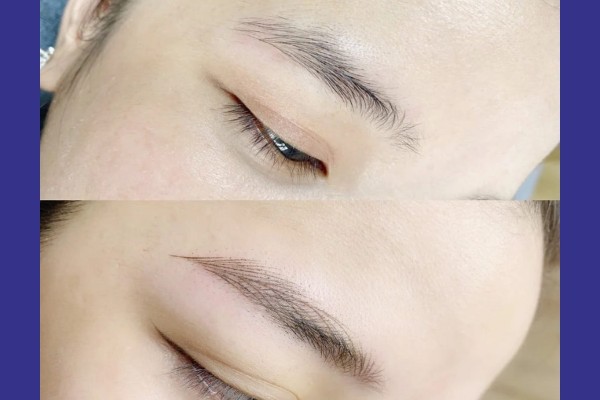 Hình ảnh lông mày thưa trước và sau khi điêu khắc phẩy sợi