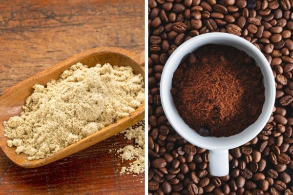 Cafe và cám gạo đều có tác dụng loại bỏ lớp da chết để tái tạo da mới