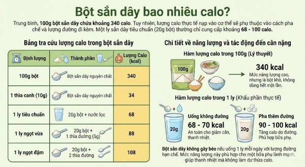 Bột sắn dây bao nhiêu calo?