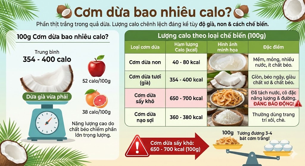 Cơm dừa bao nhiêu calo?