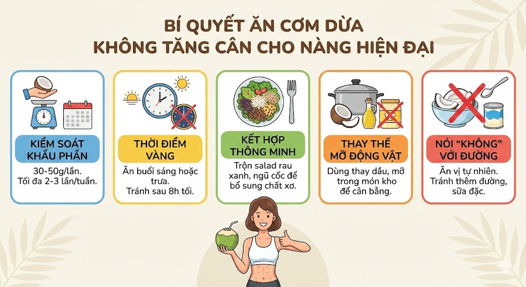 Bí quyết ăn cơm dừa không tăng cân cho nàng hiện đại