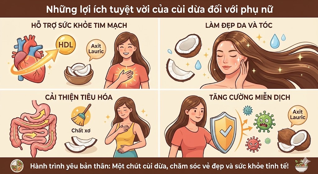 Những lợi ích tuyệt vời của cùi dừa đối với phụ nữ